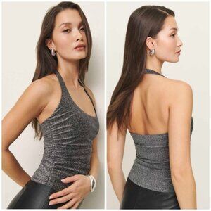 Reformation Molly Knit Halter Top Silver Sparkle Women’s Size Medium NWT